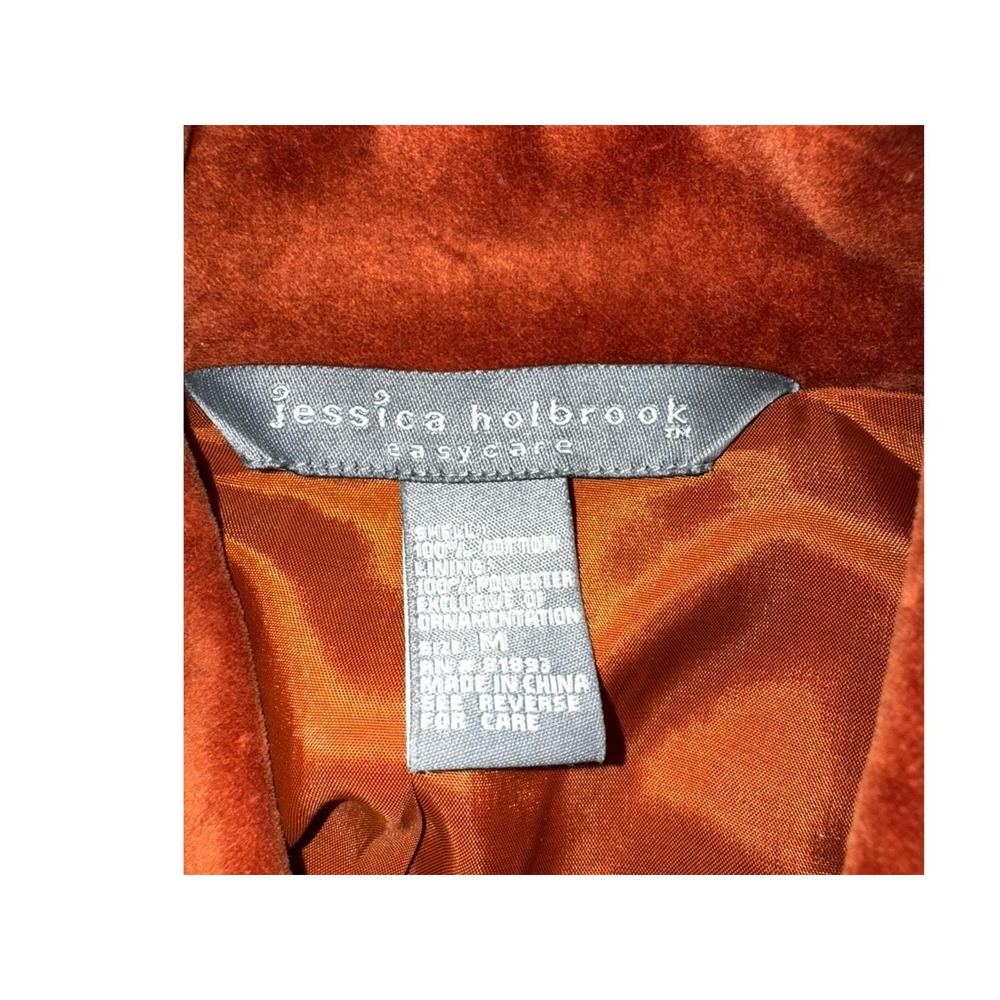 Jessica Holbrook Jacket Women Orange Velvet Floral Embroidered Button Up Size M - Picture 9 of 10